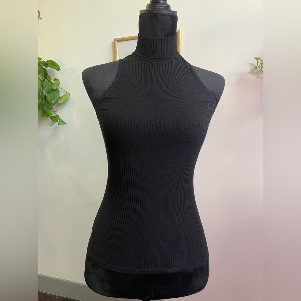 Reformation Jeans Black Ribbed Mock Turtleneck Top – XS